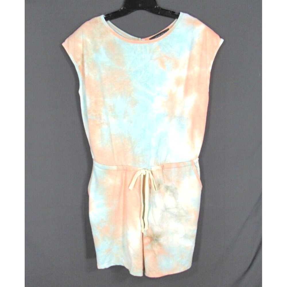 New SYMPHONY Peach/Blue TIE-DYE French Terry SLEEVELESS Sweatshirt ROMPER Sz 2X